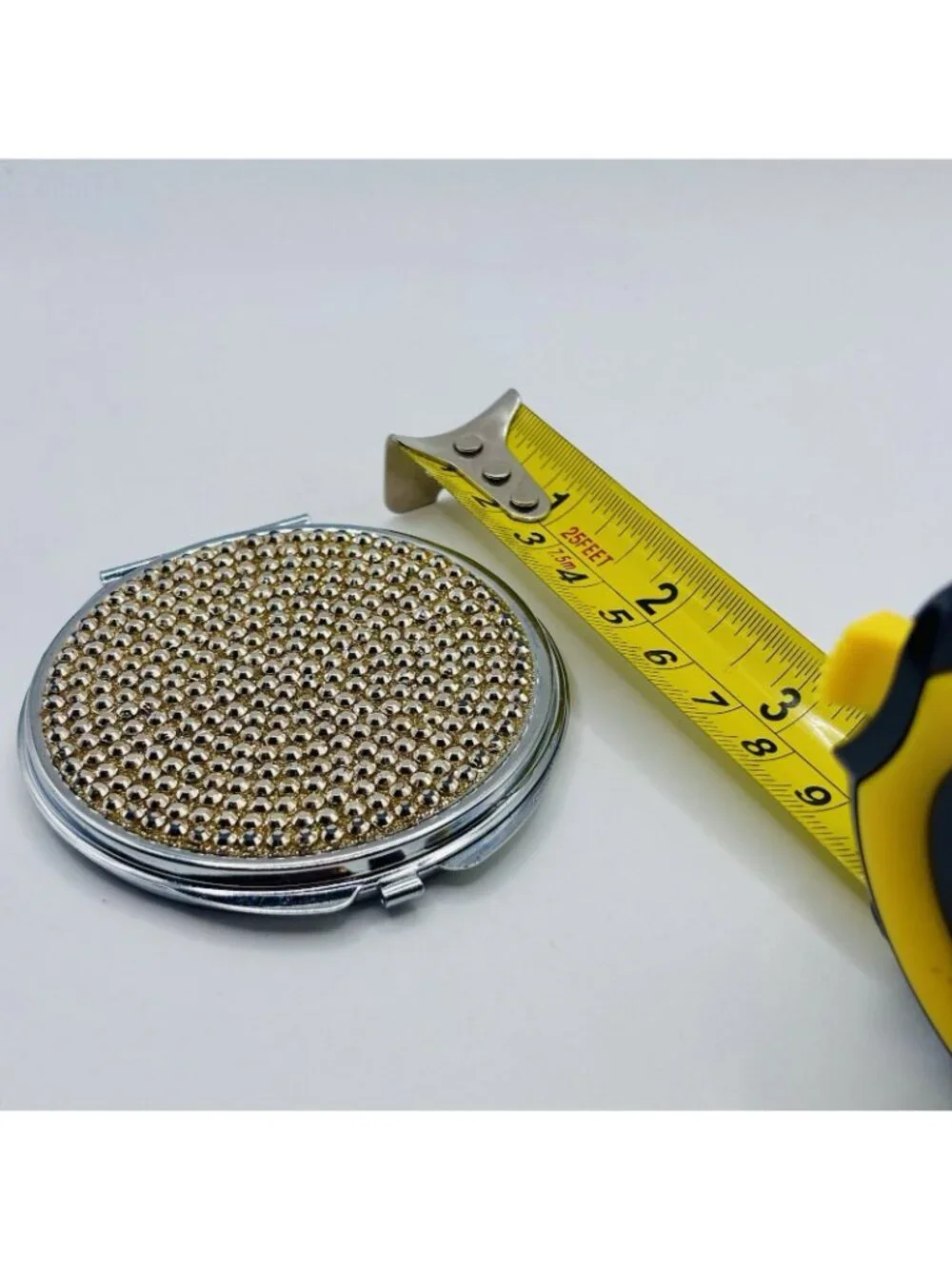 Vtg. Rhinestone Jeweled Silver Tone Compact Dual Mirrored Vanity Makeup 2.75x3in